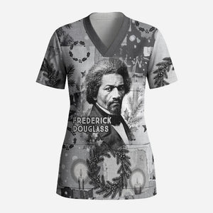 Frederick Douglass Christmas Scrub Top Vintage Portrait Vintage Newspaper Collage Liberty Bell