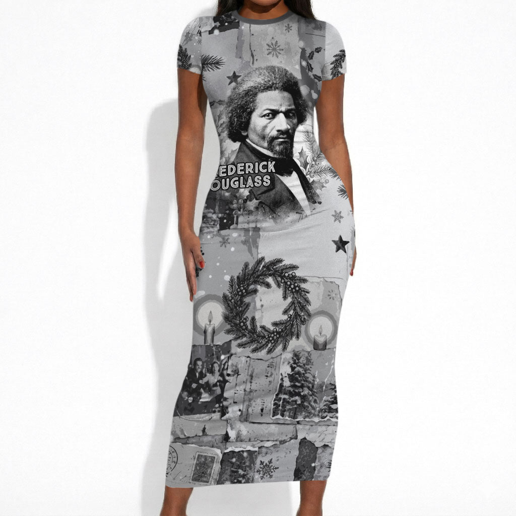 Frederick Douglass Christmas Short Sleeve Bodycon Dress Vintage Portrait Vintage Newspaper Collage Liberty Bell