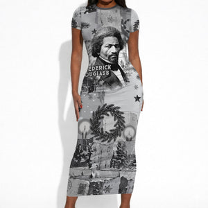 Frederick Douglass Christmas Short Sleeve Bodycon Dress Vintage Portrait Vintage Newspaper Collage Liberty Bell