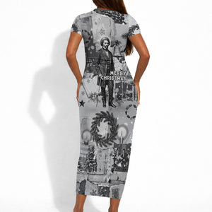 Frederick Douglass Christmas Short Sleeve Bodycon Dress Vintage Portrait Vintage Newspaper Collage Liberty Bell