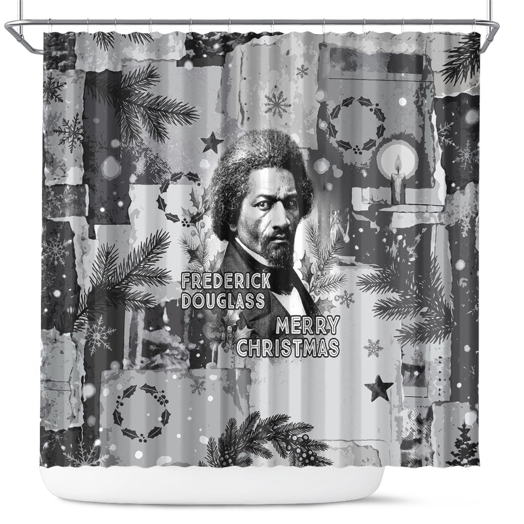 Frederick Douglass Christmas Shower Curtain Vintage Portrait Vintage Newspaper Collage Liberty Bell