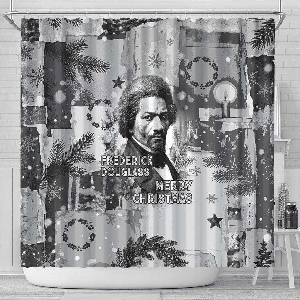 Frederick Douglass Christmas Shower Curtain Vintage Portrait Vintage Newspaper Collage Liberty Bell