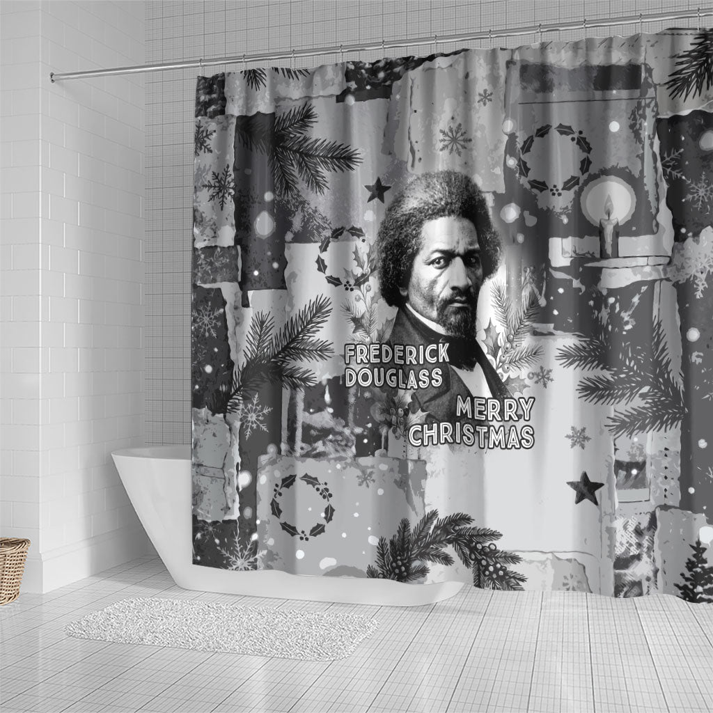 Frederick Douglass Christmas Shower Curtain Vintage Portrait Vintage Newspaper Collage Liberty Bell