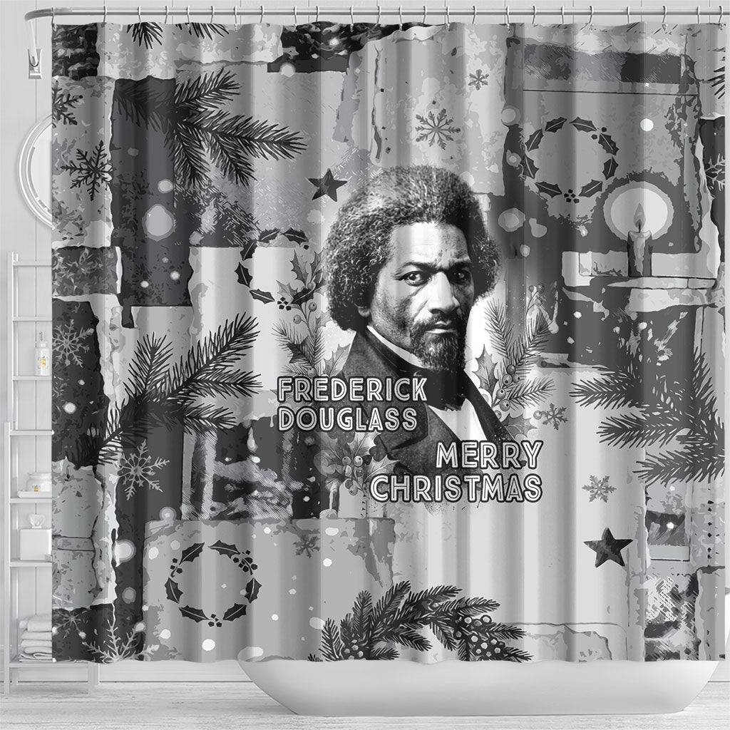 Frederick Douglass Christmas Shower Curtain Vintage Portrait Vintage Newspaper Collage Liberty Bell