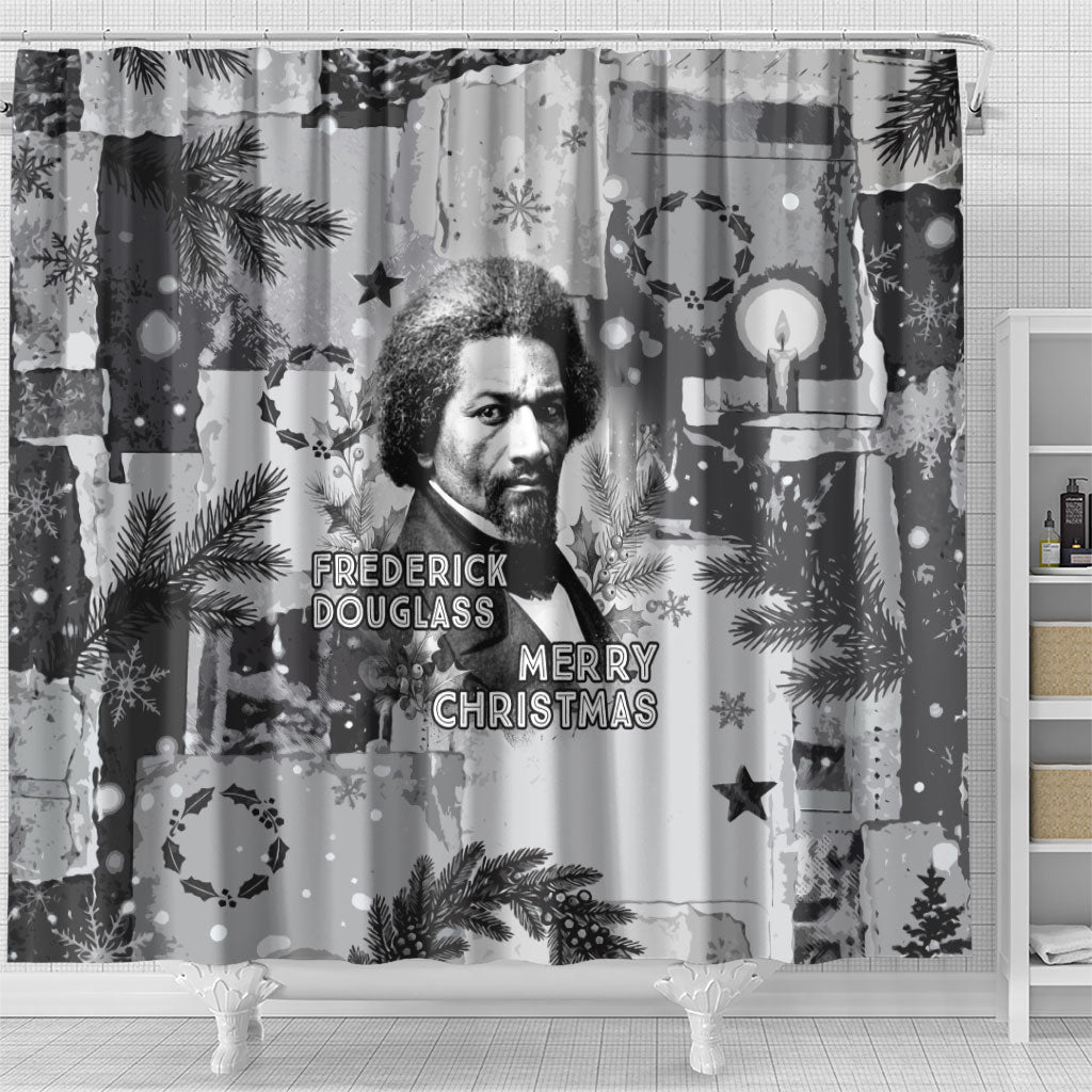 Frederick Douglass Christmas Shower Curtain Vintage Portrait Vintage Newspaper Collage Liberty Bell