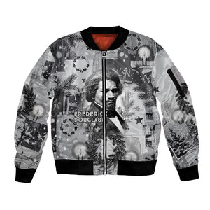 Frederick Douglass Christmas Sleeve Zip Bomber Jacket Vintage Portrait Vintage Newspaper Collage Liberty Bell