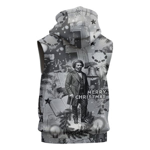 Frederick Douglass Christmas Sleeveless Hoodie Vintage Portrait Vintage Newspaper Collage Liberty Bell