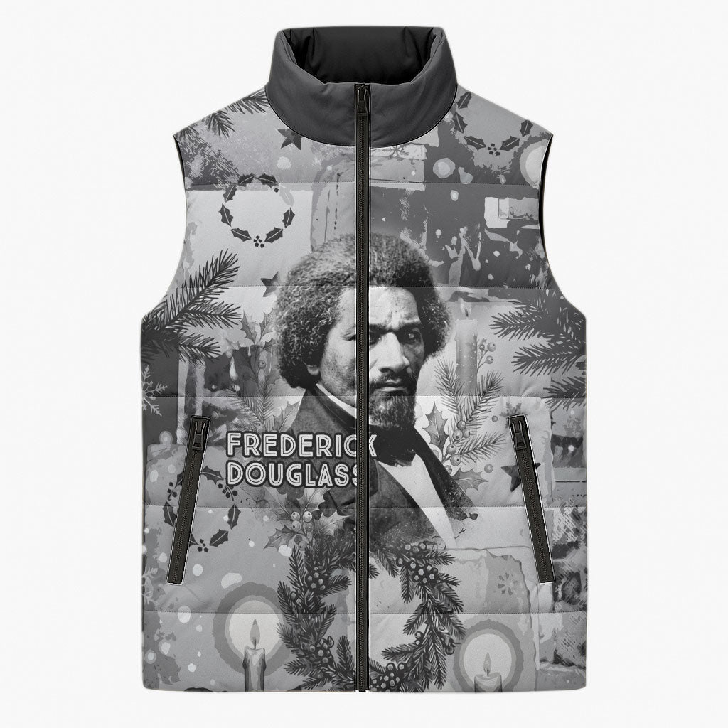 Frederick Douglass Christmas Sleeveless Puffer Jacket Vintage Portrait Vintage Newspaper Collage Liberty Bell