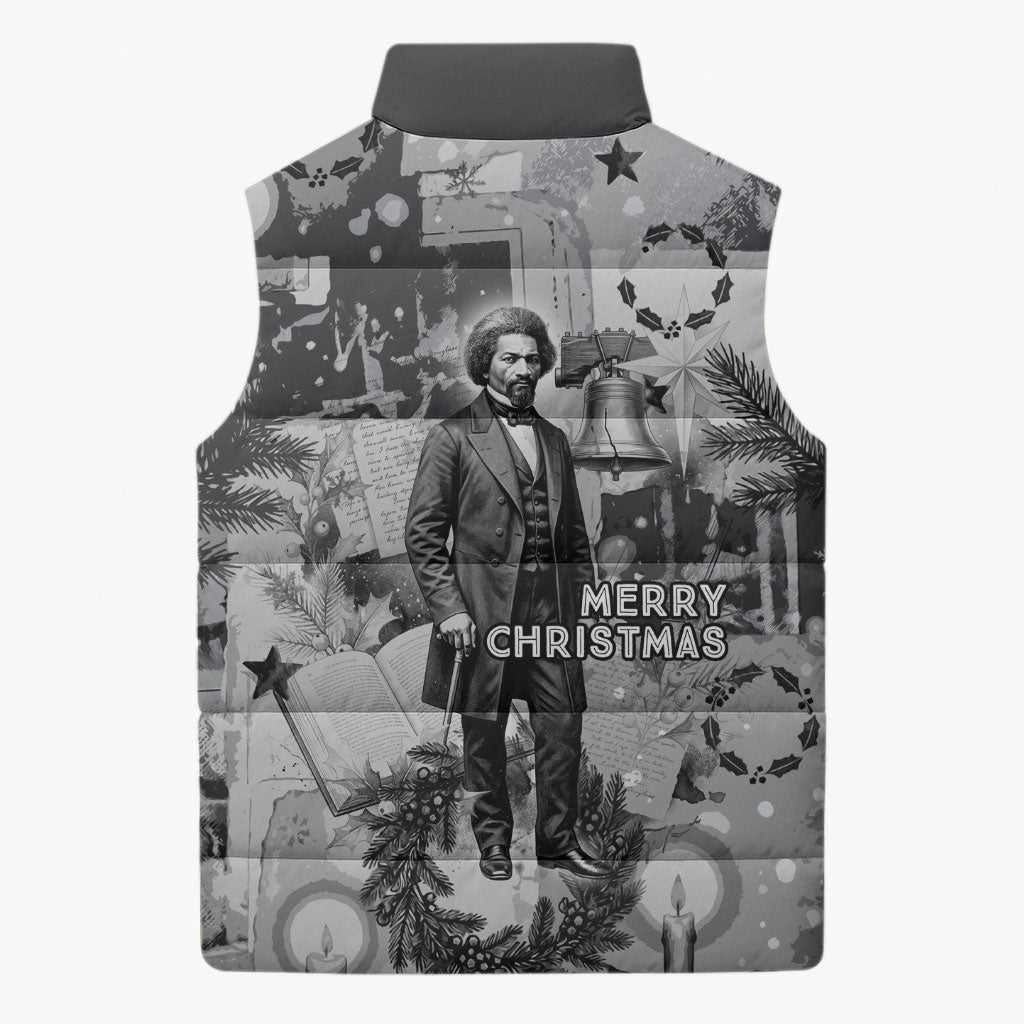 Frederick Douglass Christmas Sleeveless Puffer Jacket Vintage Portrait Vintage Newspaper Collage Liberty Bell