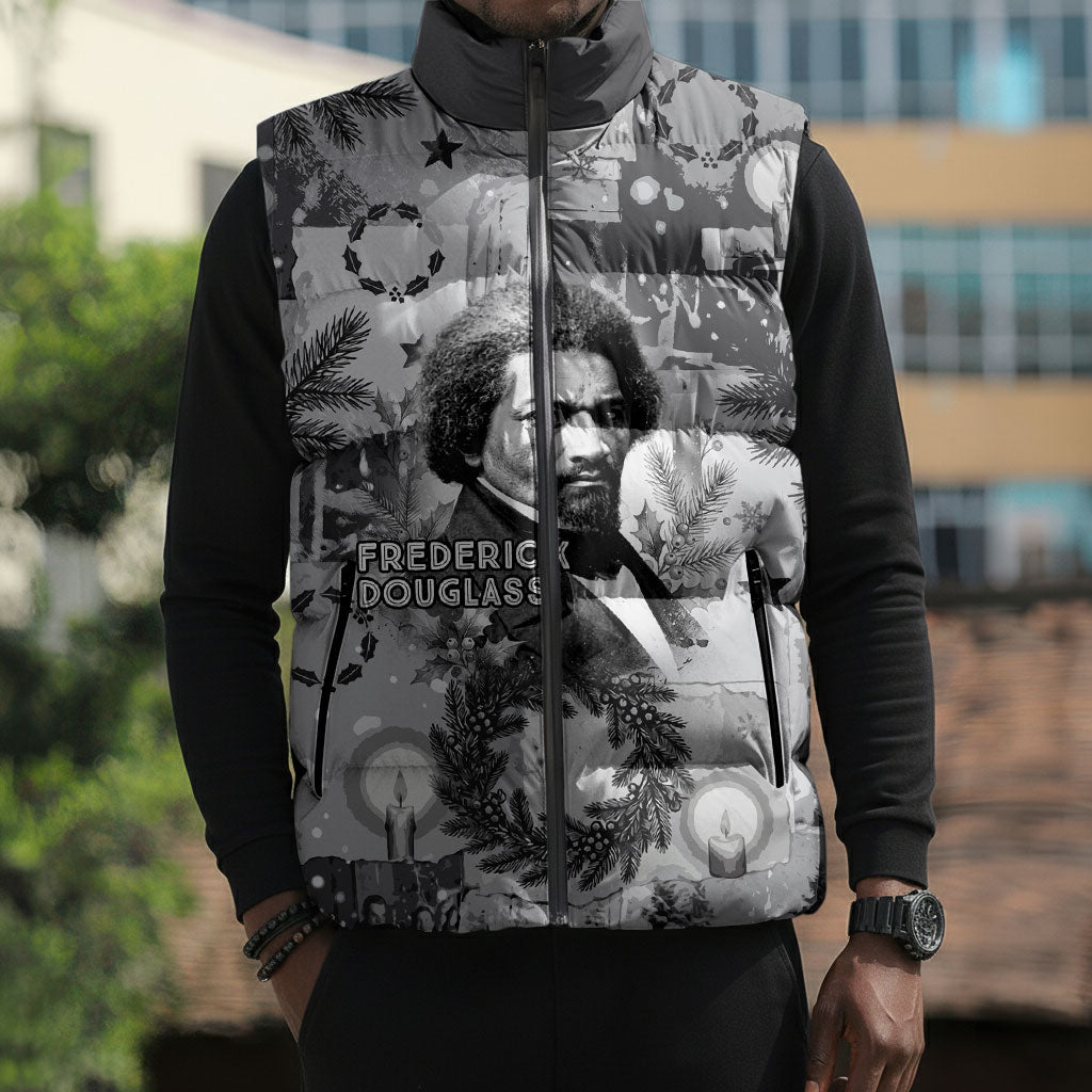 Frederick Douglass Christmas Sleeveless Puffer Jacket Vintage Portrait Vintage Newspaper Collage Liberty Bell