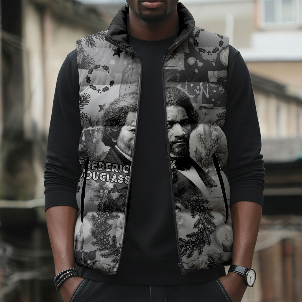 Frederick Douglass Christmas Sleeveless Puffer Jacket Vintage Portrait Vintage Newspaper Collage Liberty Bell