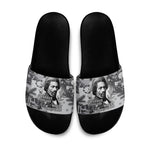Frederick Douglass Christmas Slide Sandals Vintage Portrait Vintage Newspaper Collage Liberty Bell