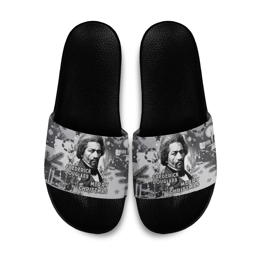 Frederick Douglass Christmas Slide Sandals Vintage Portrait Vintage Newspaper Collage Liberty Bell