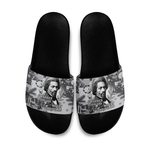 Frederick Douglass Christmas Slide Sandals Vintage Portrait Vintage Newspaper Collage Liberty Bell