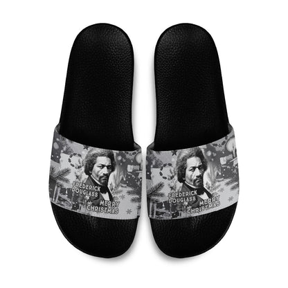Frederick Douglass Christmas Slide Sandals Vintage Portrait Vintage Newspaper Collage Liberty Bell