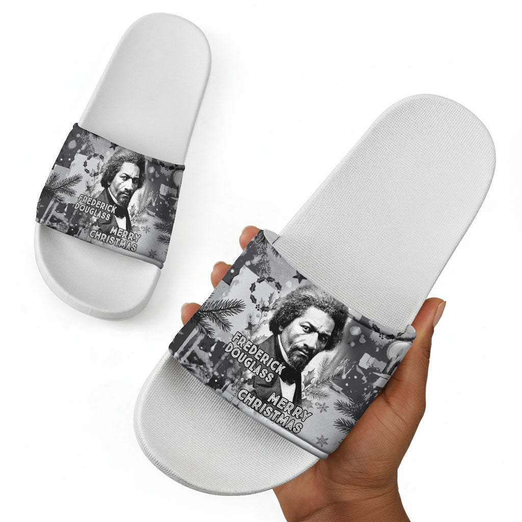 Frederick Douglass Christmas Slide Sandals Vintage Portrait Vintage Newspaper Collage Liberty Bell