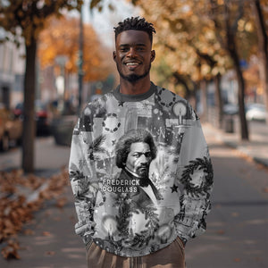 Frederick Douglass Christmas Sweatshirt Vintage Portrait Vintage Newspaper Collage Liberty Bell
