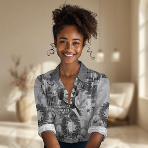 Frederick Douglass Christmas Women Casual Shirt Vintage Portrait Vintage Newspaper Collage Liberty Bell
