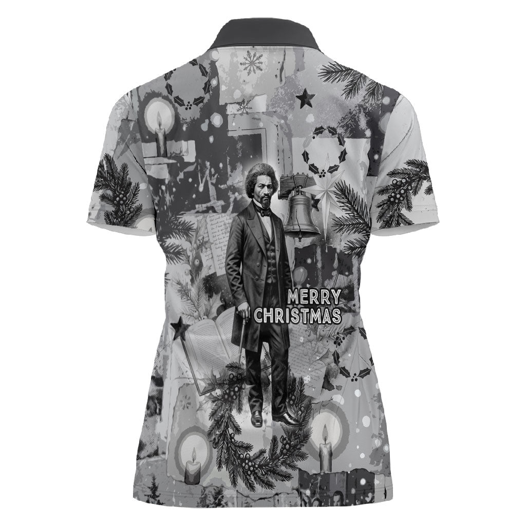 Frederick Douglass Christmas Women Polo Shirt Vintage Portrait Vintage Newspaper Collage Liberty Bell