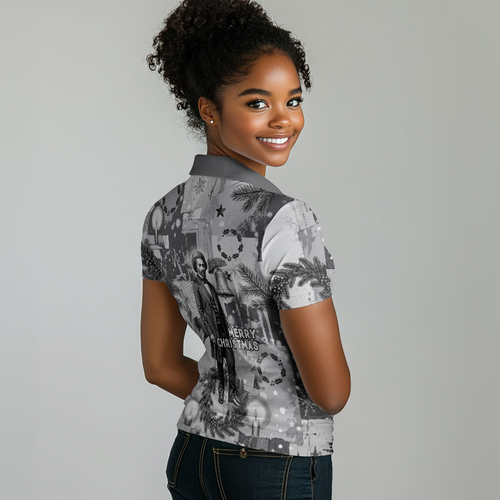 Frederick Douglass Christmas Women Polo Shirt Vintage Portrait Vintage Newspaper Collage Liberty Bell
