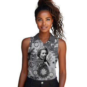 Frederick Douglass Christmas Women Sleeveless Polo Shirt Vintage Portrait Vintage Newspaper Collage Liberty Bell