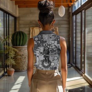 Frederick Douglass Christmas Women Sleeveless Polo Shirt Vintage Portrait Vintage Newspaper Collage Liberty Bell