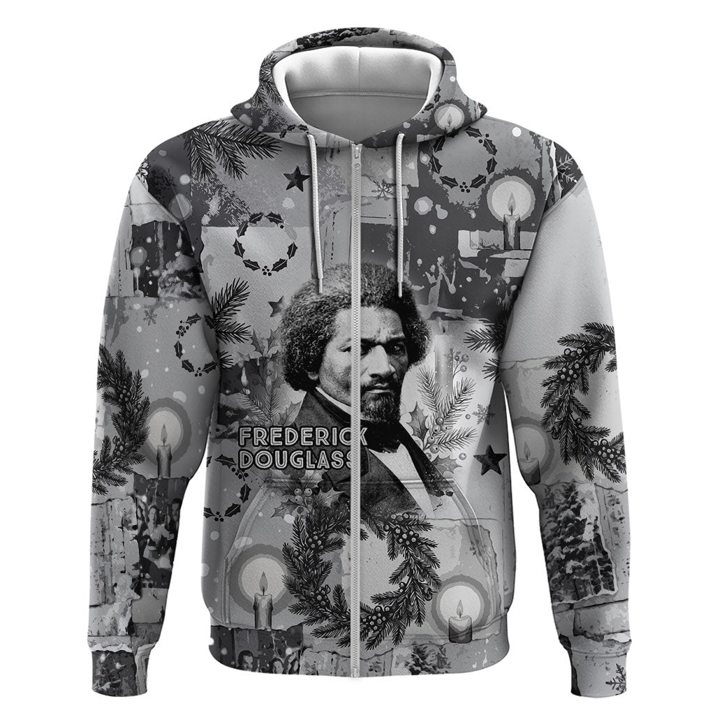 Frederick Douglass Christmas Zip Hoodie Vintage Portrait Vintage Newspaper Collage Liberty Bell