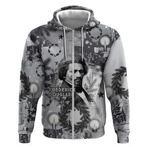 Frederick Douglass Christmas Zip Hoodie Vintage Portrait Vintage Newspaper Collage Liberty Bell