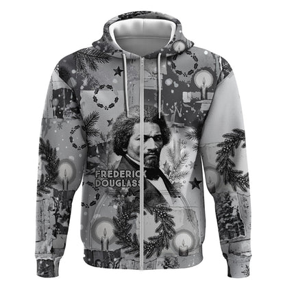 Frederick Douglass Christmas Zip Hoodie Vintage Portrait Vintage Newspaper Collage Liberty Bell