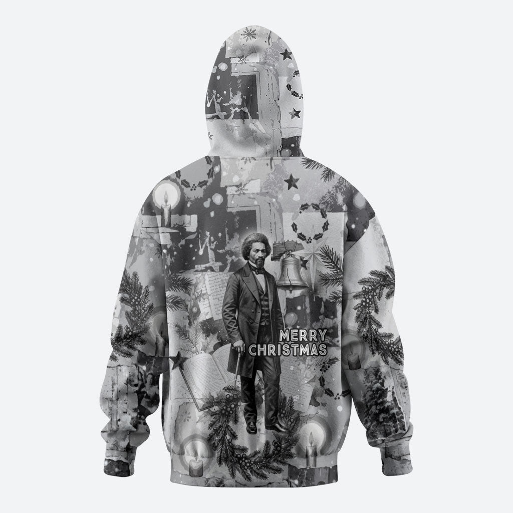 Frederick Douglass Christmas Zip Hoodie Vintage Portrait Vintage Newspaper Collage Liberty Bell