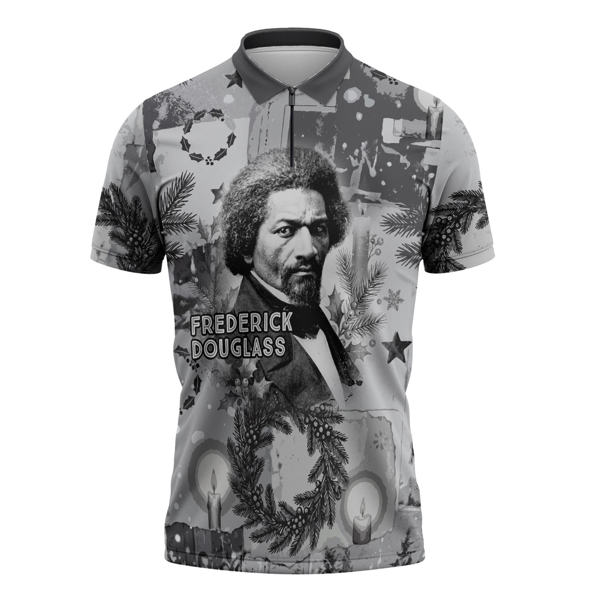 Frederick Douglass Christmas Zipper Polo Shirt Vintage Portrait Vintage Newspaper Collage Liberty Bell