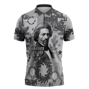 Frederick Douglass Christmas Zipper Polo Shirt Vintage Portrait Vintage Newspaper Collage Liberty Bell