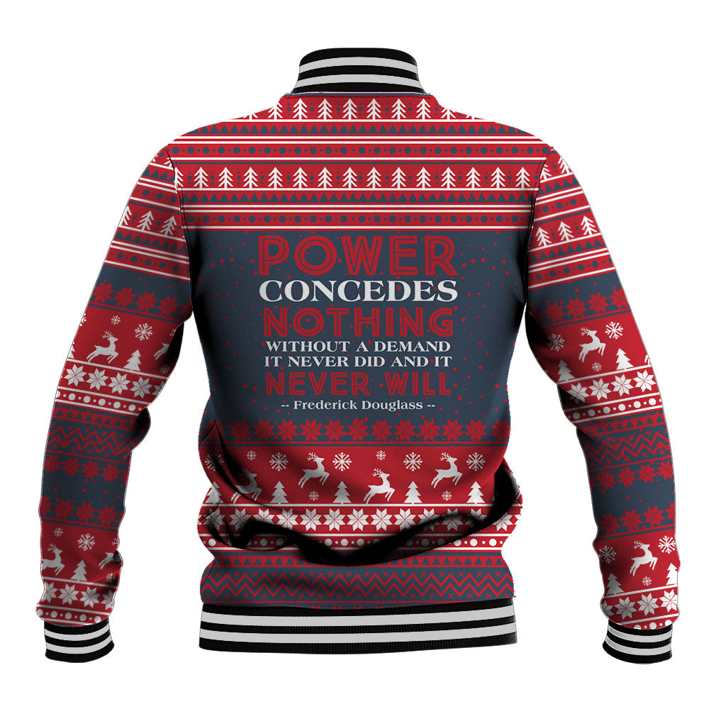 Frederick Douglass Christmas Baseball Jacket Power Concedes Nothing Quote Ugly Sweater Knitted Pattern