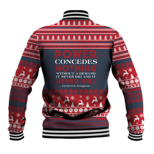 Frederick Douglass Christmas Baseball Jacket Power Concedes Nothing Quote Ugly Sweater Knitted Pattern