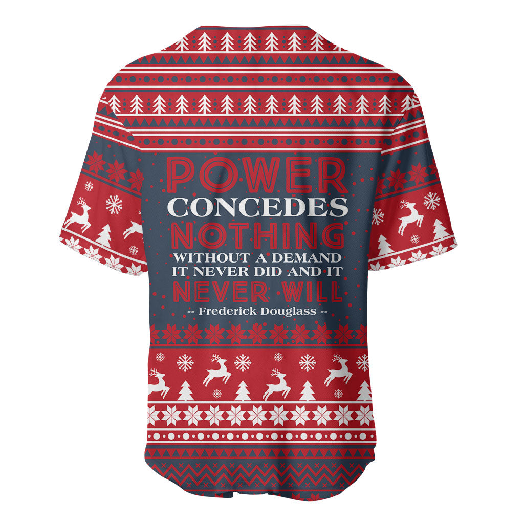 Frederick Douglass Christmas Baseball Jersey Power Concedes Nothing Quote Ugly Sweater Knitted Pattern