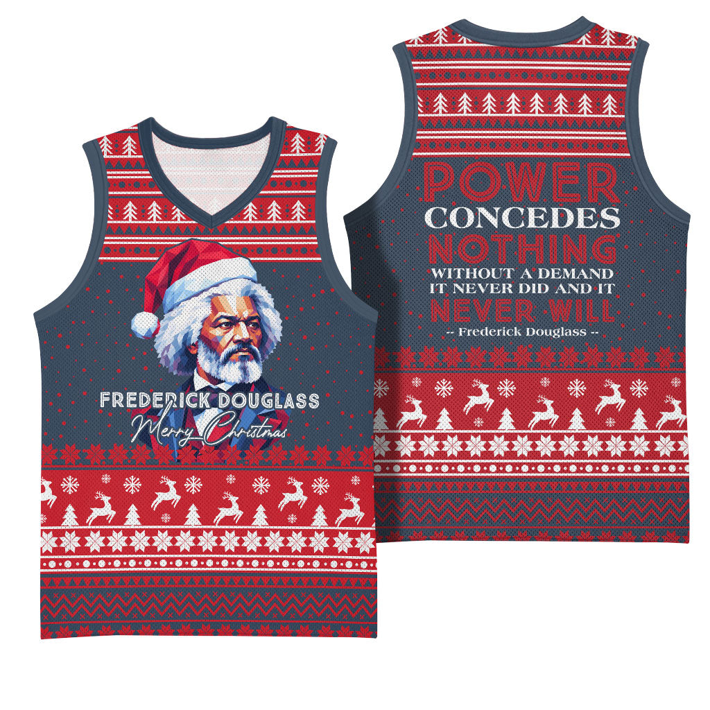 Frederick Douglass Christmas Basketball Jersey Power Concedes Nothing Quote Ugly Sweater Knitted Pattern