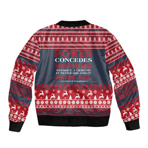 Frederick Douglass Christmas Bomber Jacket Power Concedes Nothing Quote Ugly Sweater Knitted Pattern