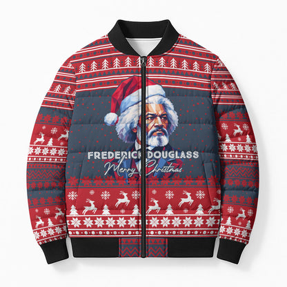 Frederick Douglass Christmas Bomber Puffer Jacket Power Concedes Nothing Quote Ugly Sweater Knitted Pattern