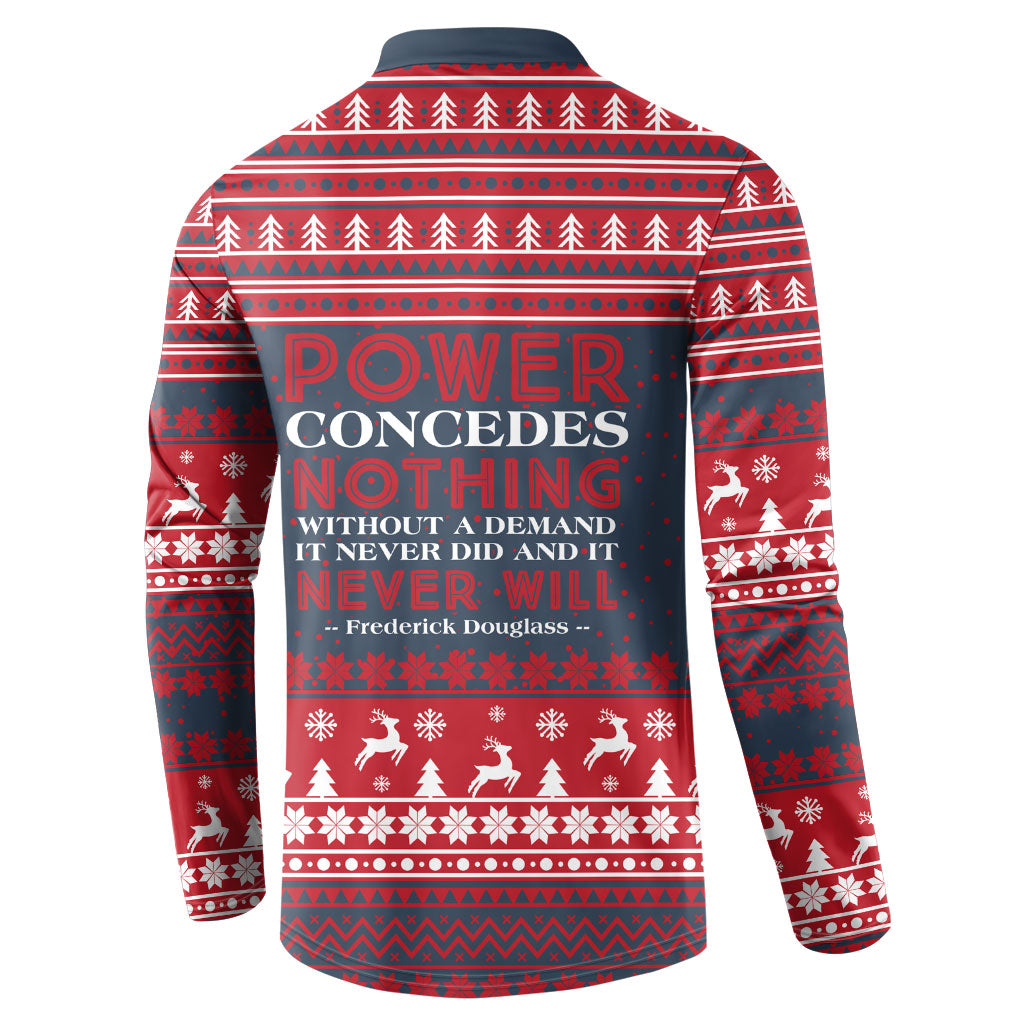 Frederick Douglass Christmas Button Sweatshirt Power Concedes Nothing Quote Ugly Sweater Knitted Pattern