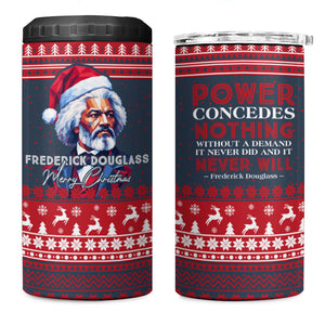 Frederick Douglass Christmas 4 in 1 Can Cooler Tumbler Power Concedes Nothing Quote Ugly Sweater Knitted Pattern