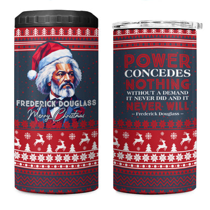 Frederick Douglass Christmas 4 in 1 Can Cooler Tumbler Power Concedes Nothing Quote Ugly Sweater Knitted Pattern