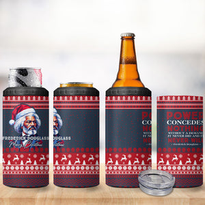 Frederick Douglass Christmas 4 in 1 Can Cooler Tumbler Power Concedes Nothing Quote Ugly Sweater Knitted Pattern