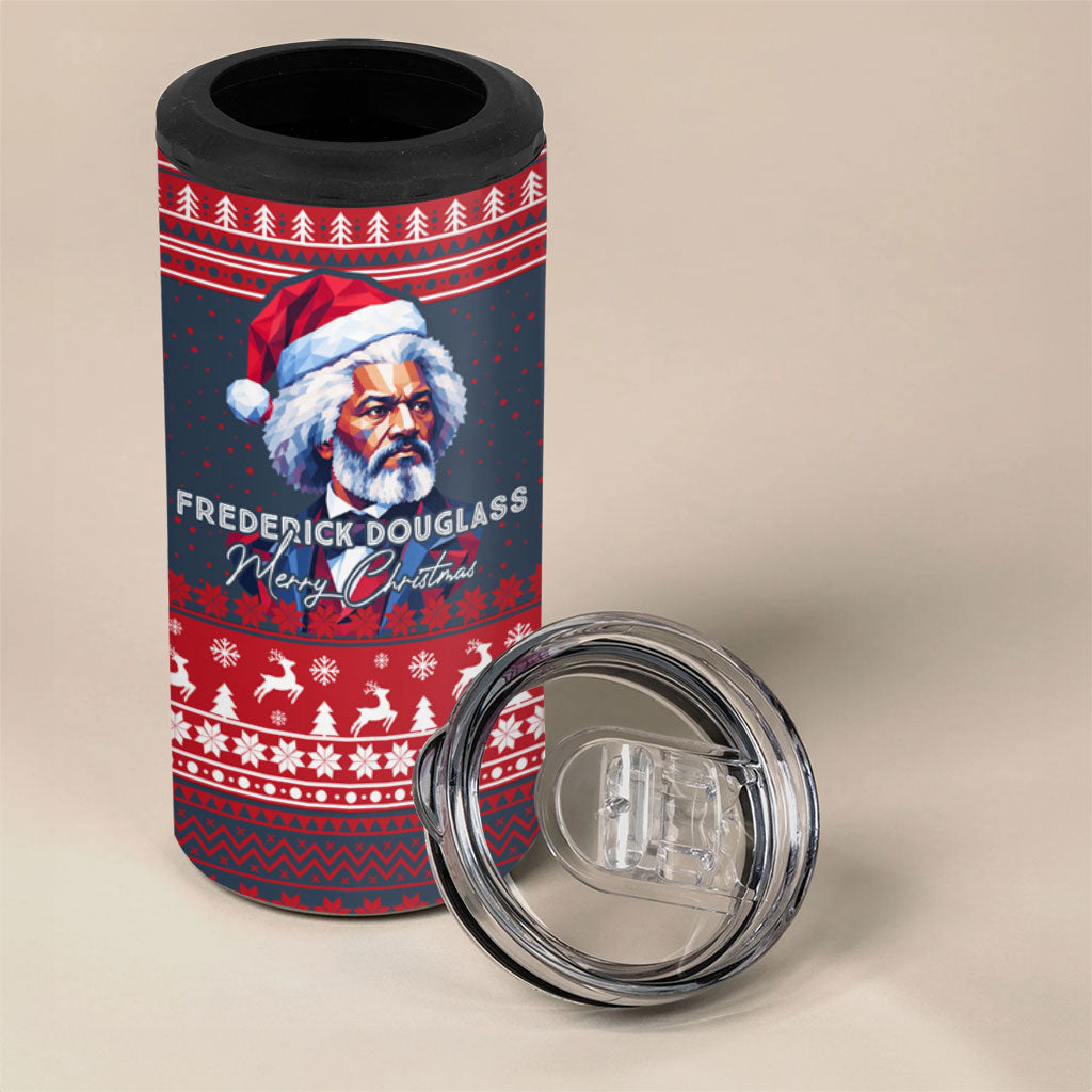 Frederick Douglass Christmas 4 in 1 Can Cooler Tumbler Power Concedes Nothing Quote Ugly Sweater Knitted Pattern