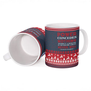 Frederick Douglass Christmas Ceramic Mug Power Concedes Nothing Quote Ugly Sweater Knitted Pattern