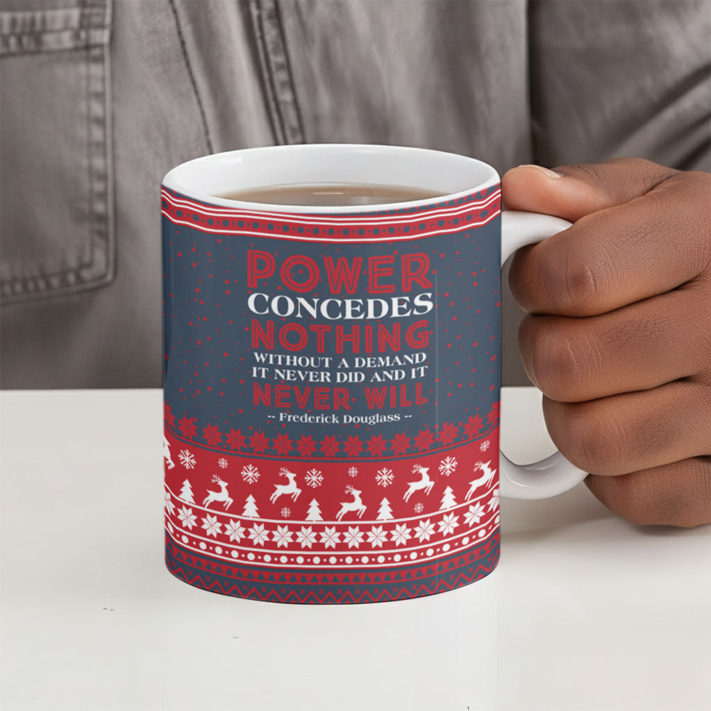 Frederick Douglass Christmas Ceramic Mug Power Concedes Nothing Quote Ugly Sweater Knitted Pattern
