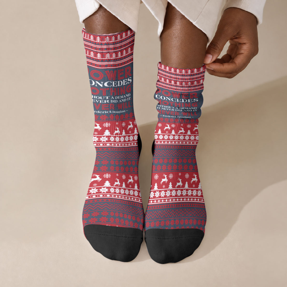 Frederick Douglass Christmas Crew Socks Power Concedes Nothing Quote Ugly Sweater Knitted Pattern