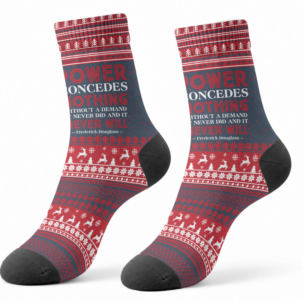 Frederick Douglass Christmas Crew Socks Power Concedes Nothing Quote Ugly Sweater Knitted Pattern