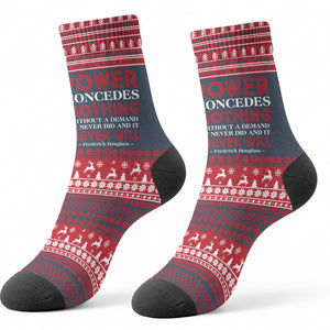Frederick Douglass Christmas Crew Socks Power Concedes Nothing Quote Ugly Sweater Knitted Pattern