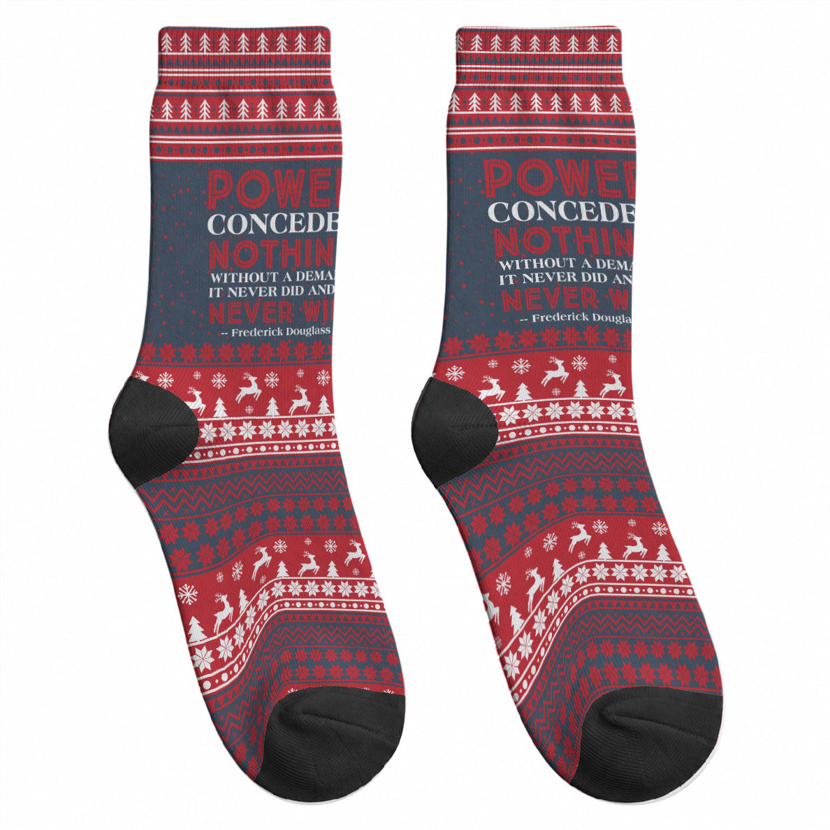 Frederick Douglass Christmas Crew Socks Power Concedes Nothing Quote Ugly Sweater Knitted Pattern