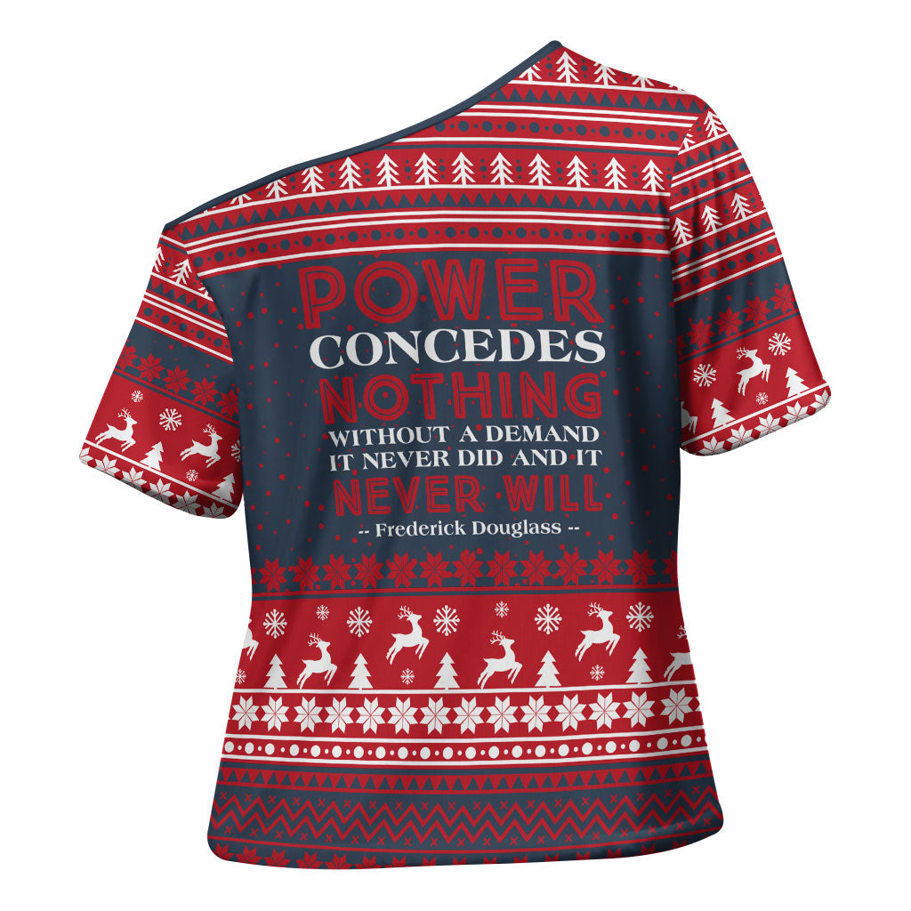 Frederick Douglass Christmas Cross Shoulder Shirt Power Concedes Nothing Quote Ugly Sweater Knitted Pattern